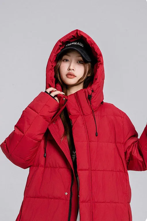Thickened Solid Padded Full-zip Puffer Coat for Women