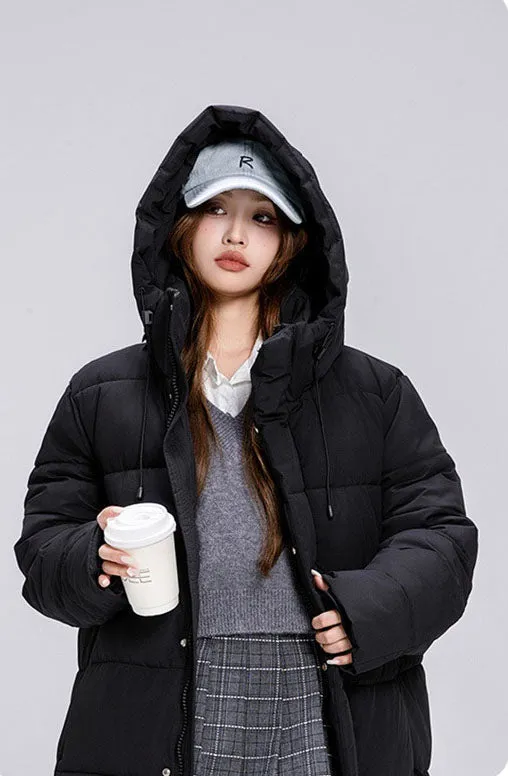 Thickened Solid Padded Full-zip Puffer Coat for Women