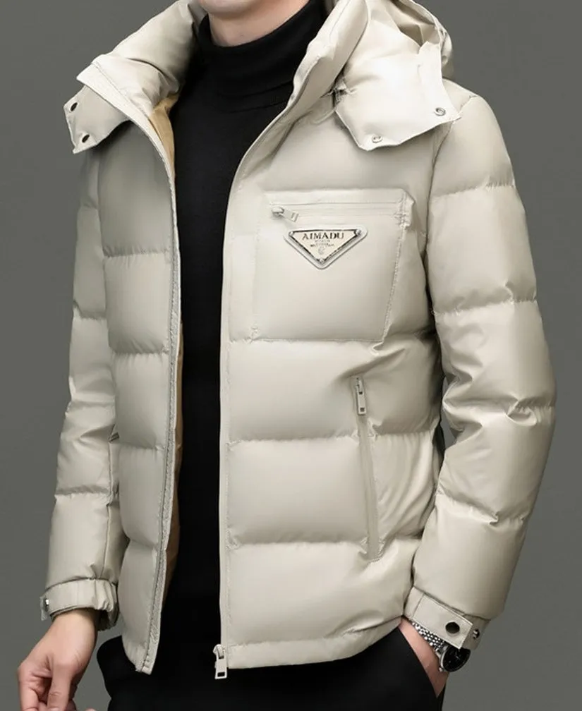 Thickened Zip-up Padded Down Jacket with Detachable Hood