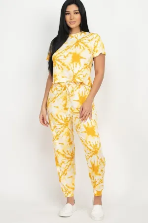 Tie-dye Printed Top And Pants Set