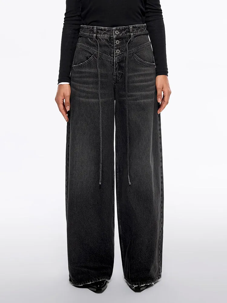 Tie-Waist Wide-Leg Jeans