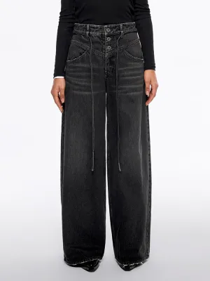 Tie-Waist Wide-Leg Jeans
