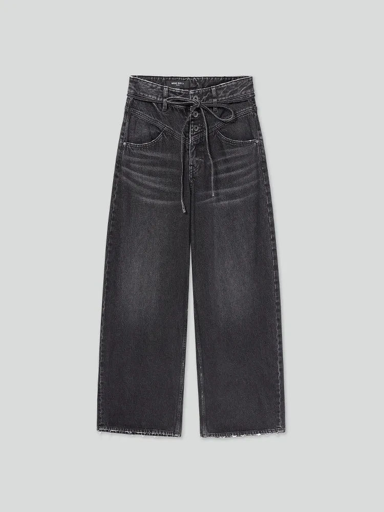 Tie-Waist Wide-Leg Jeans