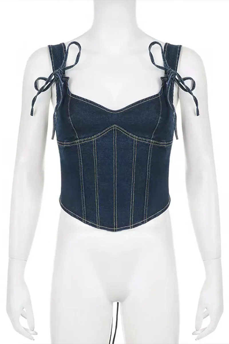 TL612 Square Neck Denim Cropped Tank