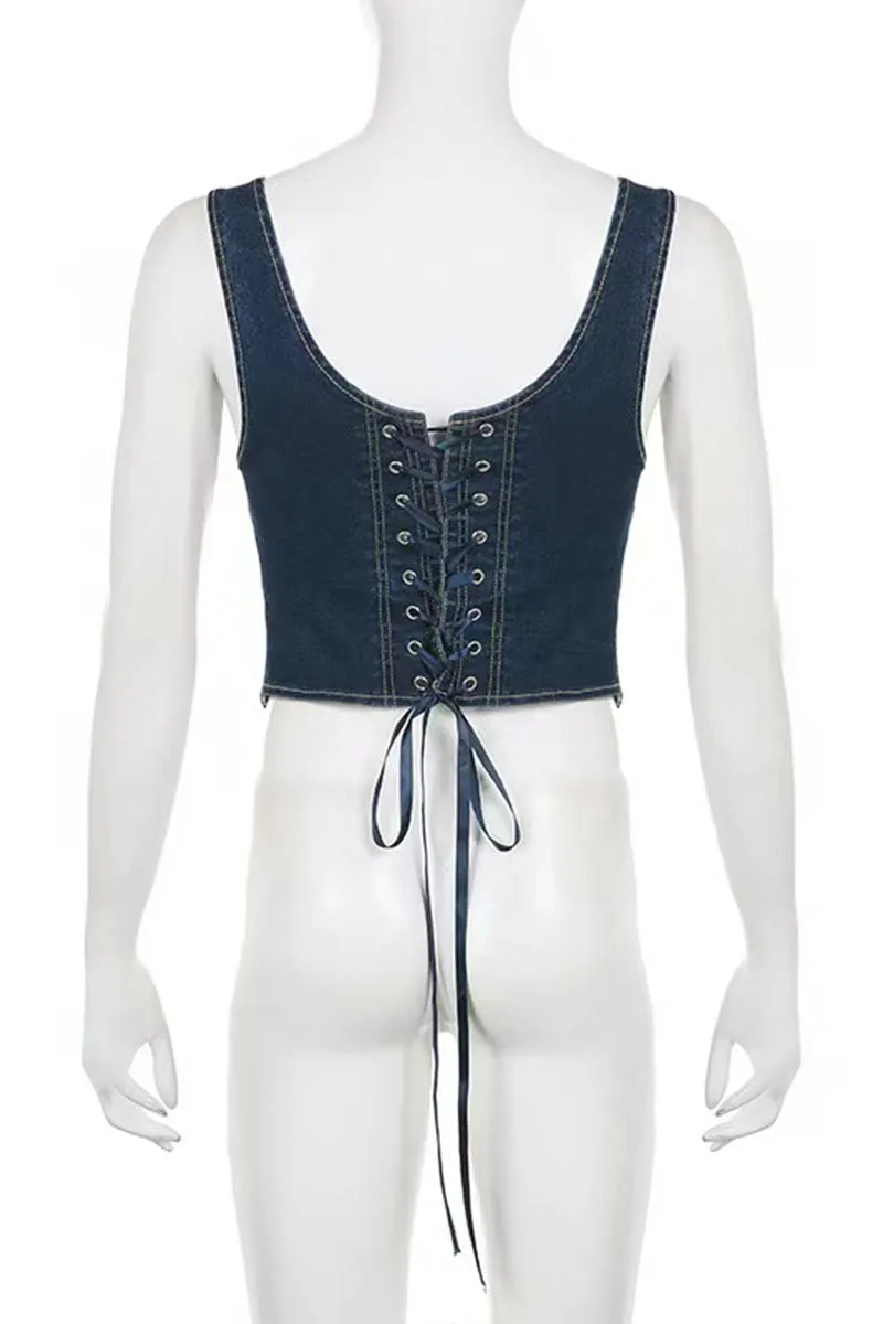 TL612 Square Neck Denim Cropped Tank