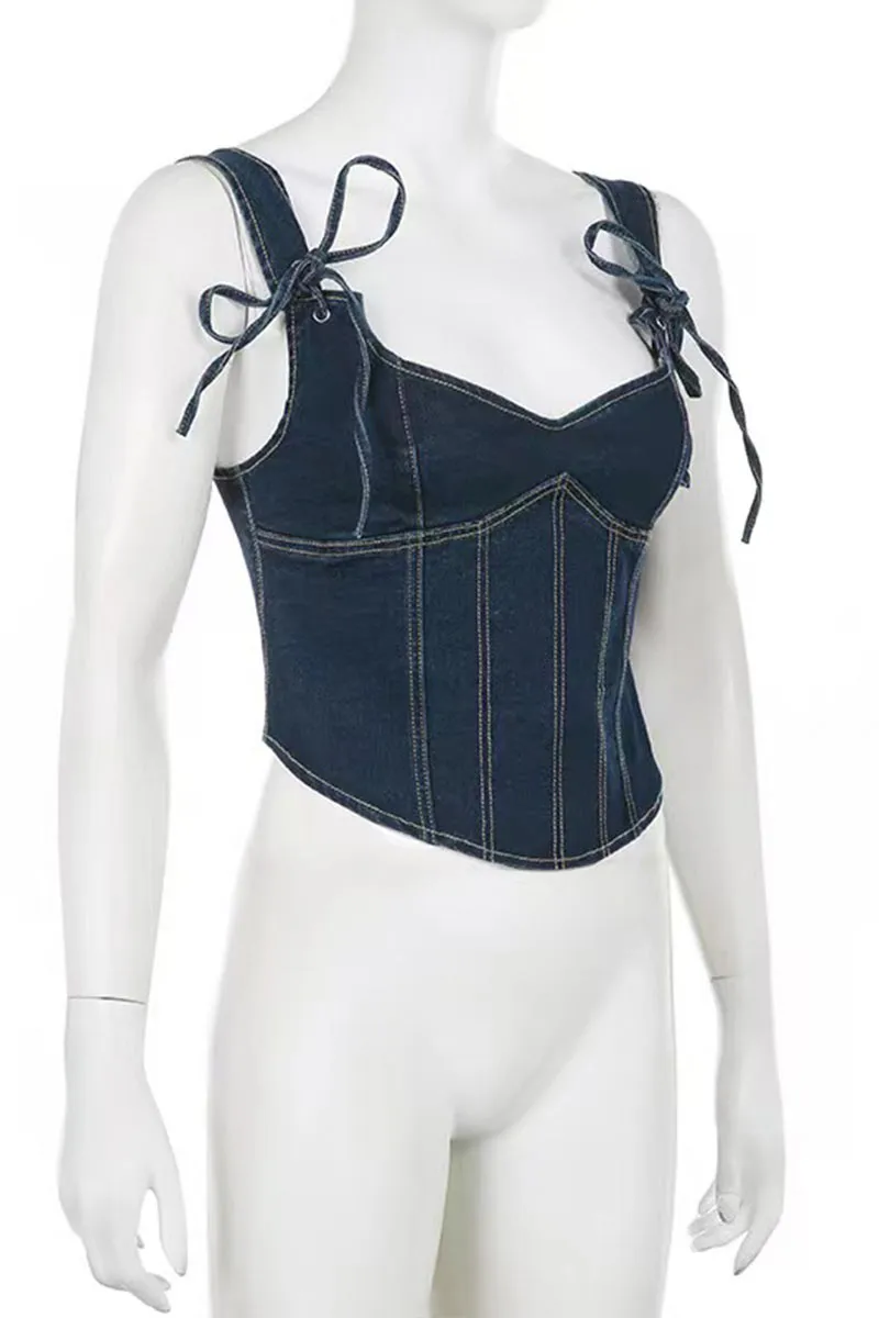 TL612 Square Neck Denim Cropped Tank