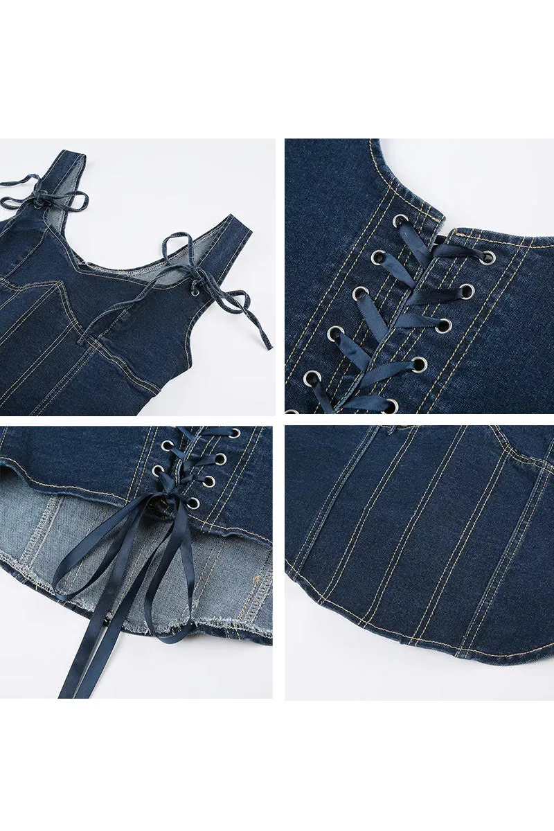 TL612 Square Neck Denim Cropped Tank