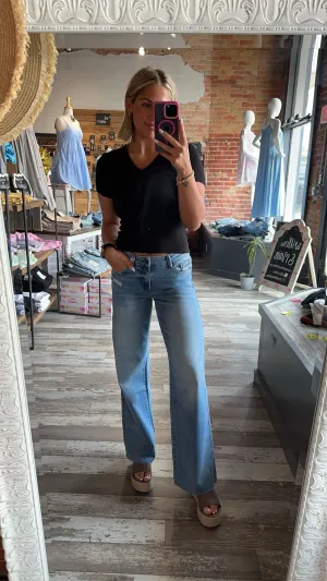 Vervet Olivia Wide Leg Cropped Jeans- Denim