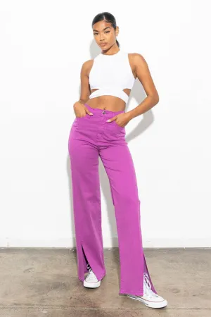 Vibrant M.i.U Front Slit Wide Leg Tencel Pants