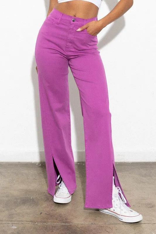 Vibrant M.i.U Front Slit Wide Leg Tencel Pants