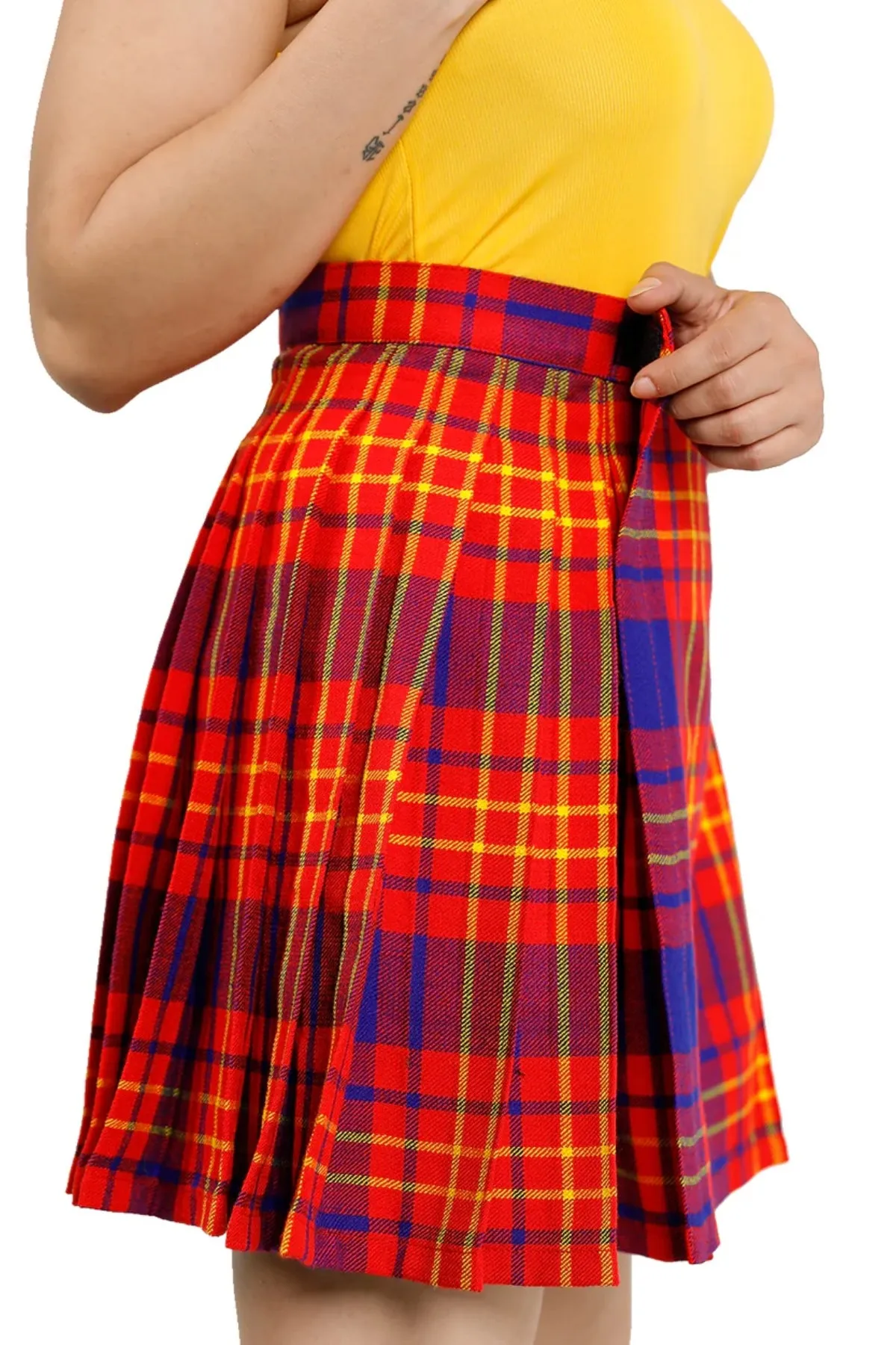 Vibrant Pleated Plaid Mini Skirt with Velcro Closure