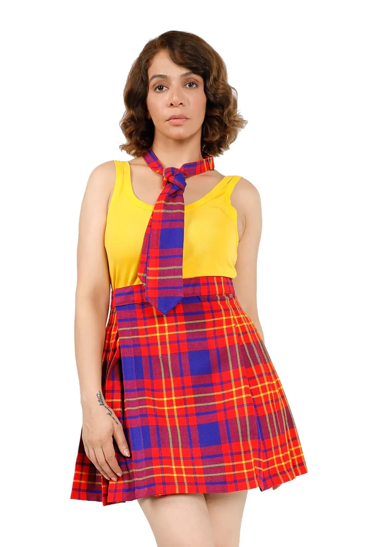 Vibrant Pleated Plaid Mini Skirt with Velcro Closure