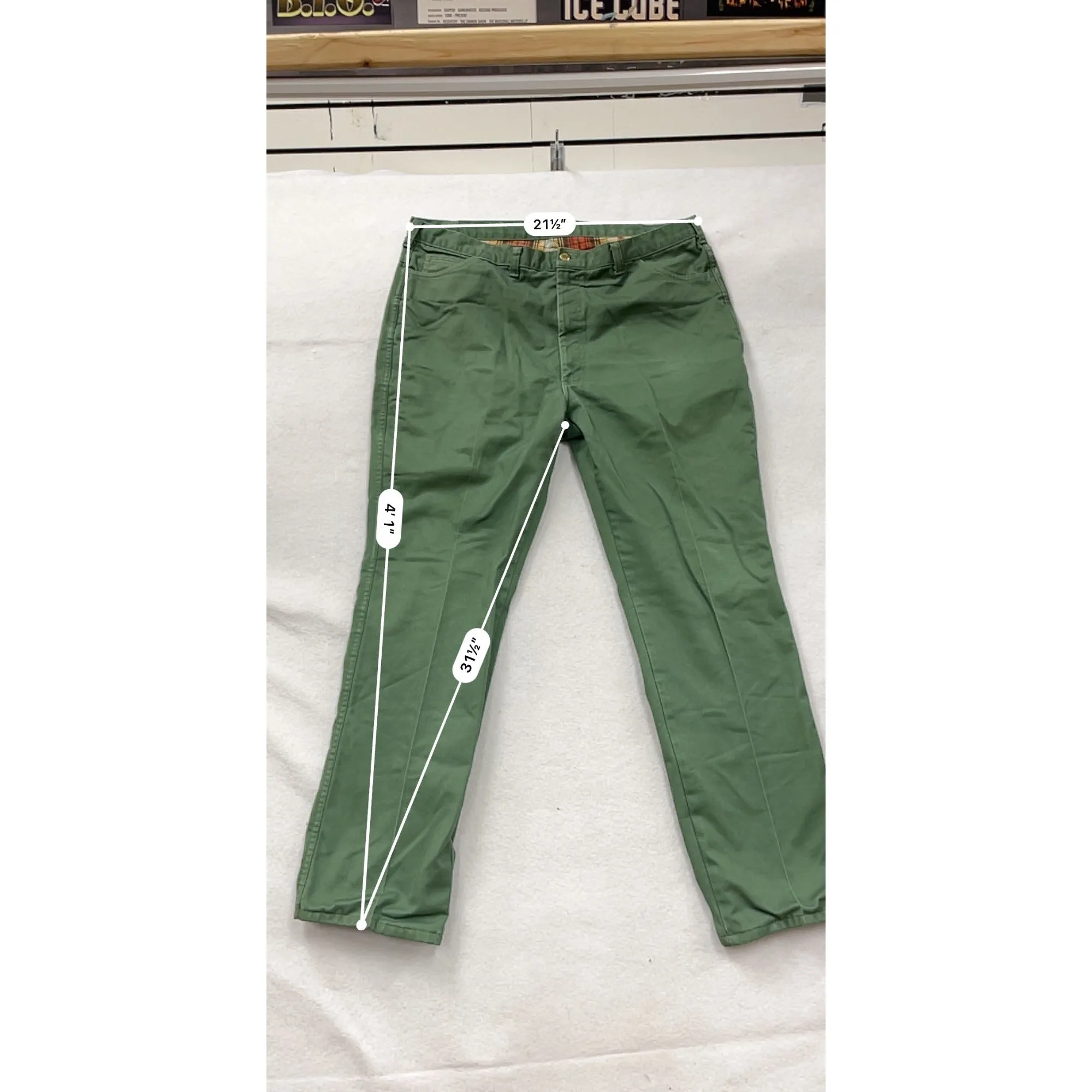 Vintage 1990s Lion Apparel Mens 44L Green Double-Lined Pants With Plaid Interior #8052