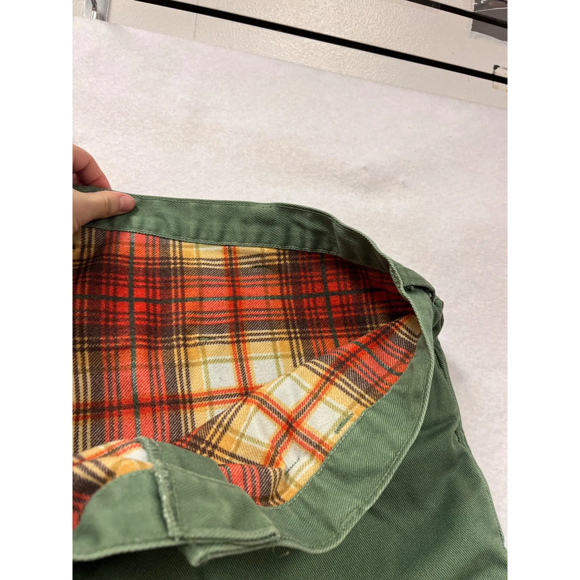 Vintage 1990s Lion Apparel Mens 44L Green Double-Lined Pants With Plaid Interior #8052