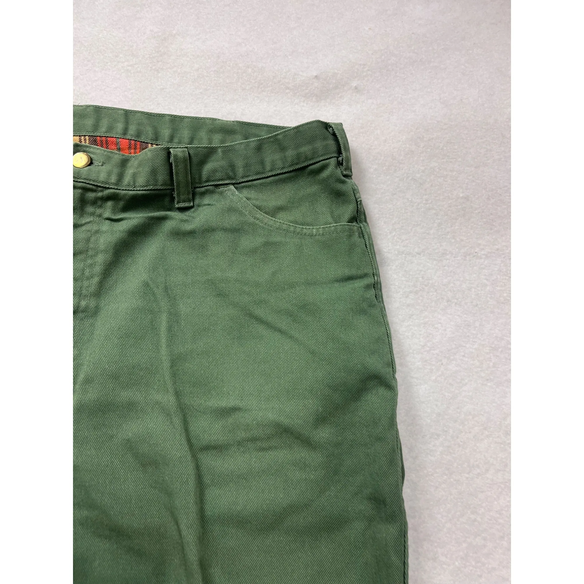 Vintage 1990s Lion Apparel Mens 44L Green Double-Lined Pants With Plaid Interior #8052