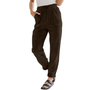Vintage Corduroy Pants Women Baggy Drawstring Elastic Waist Pants Casual Comfy Work Pants Loose Fit Straight Leg Pants