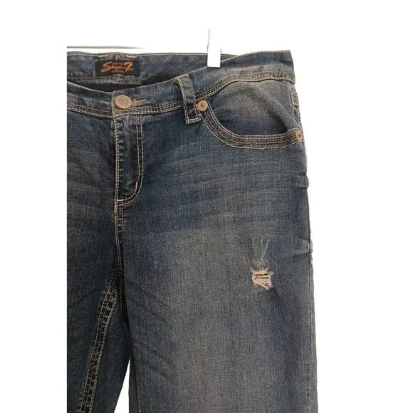 Vintage Seven7 Luxe Capri Jeans Women's Plus Sz 16 Cropped Stretch WHITE STITCH