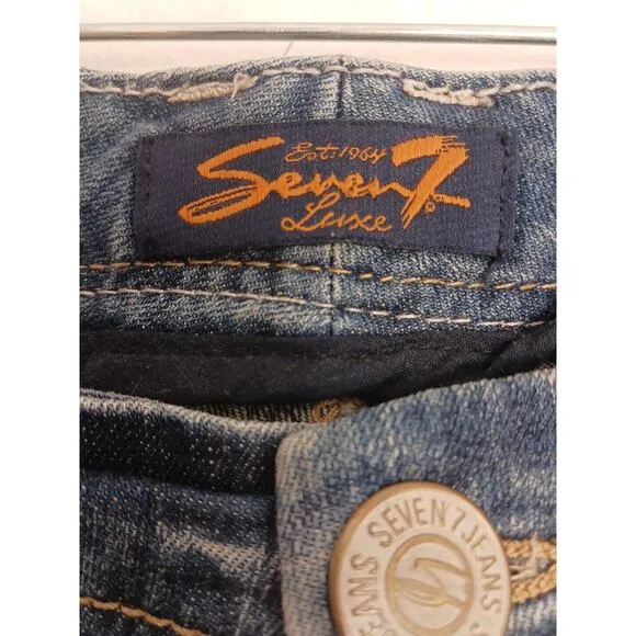 Vintage Seven7 Luxe Capri Jeans Women's Plus Sz 16 Cropped Stretch WHITE STITCH