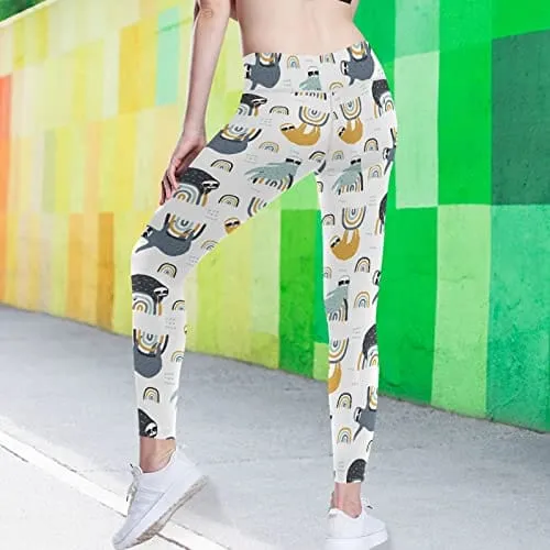 visesunny High Waist Yoga Pants with Pockets Funny Sloth on Rainbow Buttery Soft Tummy Control Running Workout Pants 4 Way Stretch Pocket Leggings