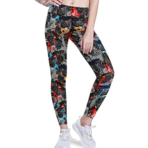 visesunny High Waist Yoga Pants with Pockets Monster Truck Car Pattern Buttery Soft Tummy Control Running Workout Pants 4 Way Stretch Pocket Leggings