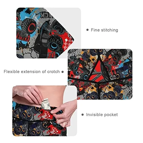 visesunny High Waist Yoga Pants with Pockets Monster Truck Car Pattern Buttery Soft Tummy Control Running Workout Pants 4 Way Stretch Pocket Leggings