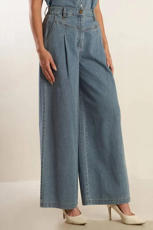 Washed Wide-Leg Denim Pants