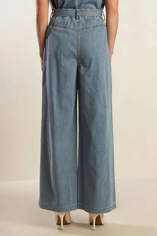 Washed Wide-Leg Denim Pants