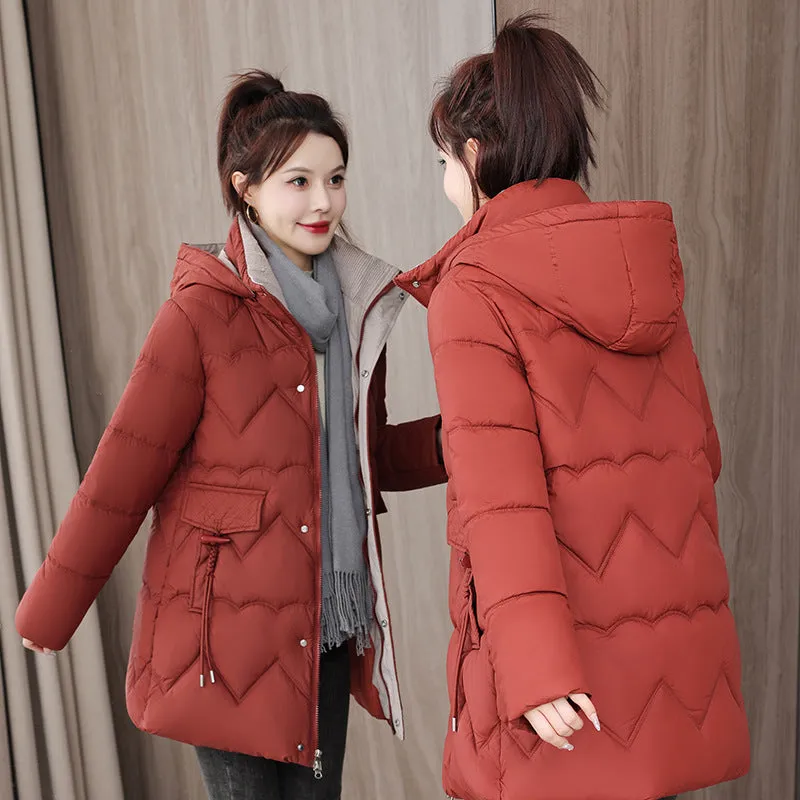 Waterproof Full Zip Puffer Jacket for Women with Drawstring Waist