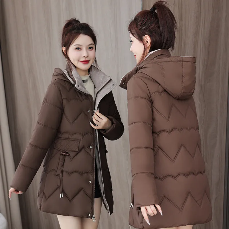 Waterproof Full Zip Puffer Jacket for Women with Drawstring Waist