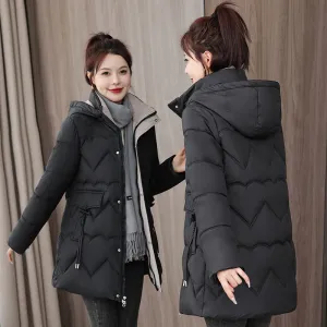 Waterproof Full Zip Puffer Jacket for Women with Drawstring Waist