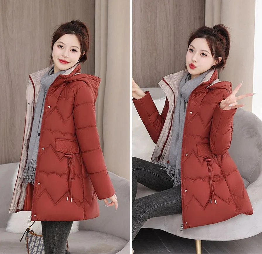 Waterproof Full Zip Puffer Jacket for Women with Drawstring Waist