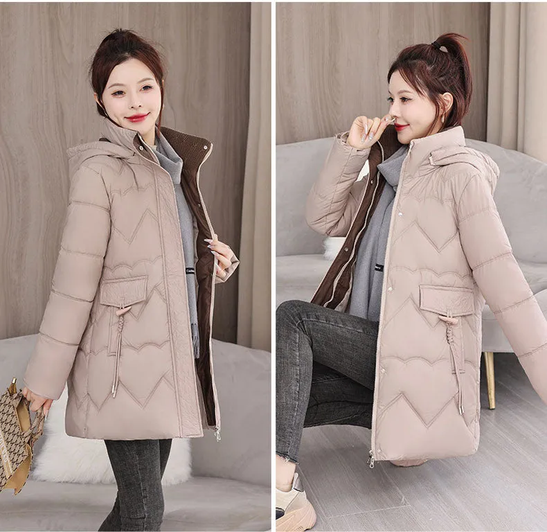 Waterproof Full Zip Puffer Jacket for Women with Drawstring Waist