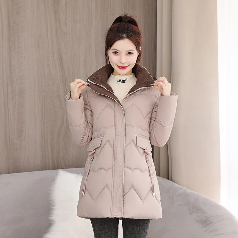 Waterproof Full Zip Puffer Jacket for Women with Drawstring Waist