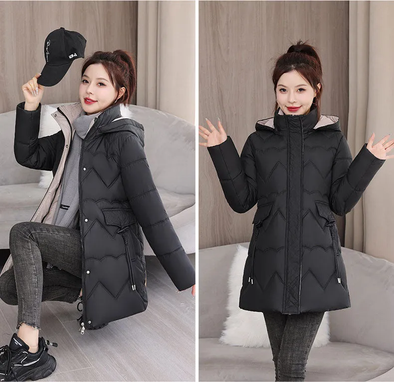Waterproof Full Zip Puffer Jacket for Women with Drawstring Waist