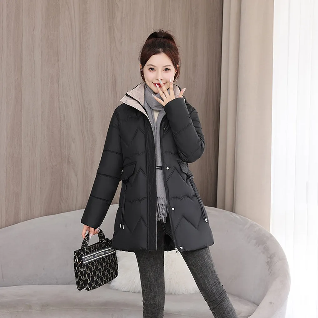 Waterproof Full Zip Puffer Jacket for Women with Drawstring Waist