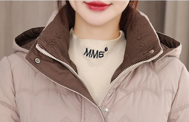 Waterproof Full Zip Puffer Jacket for Women with Drawstring Waist