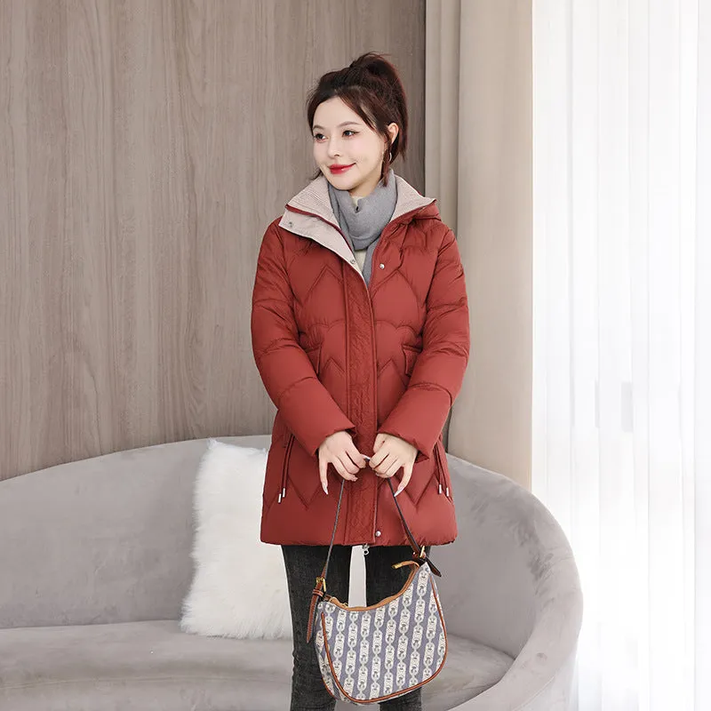 Waterproof Full Zip Puffer Jacket for Women with Drawstring Waist