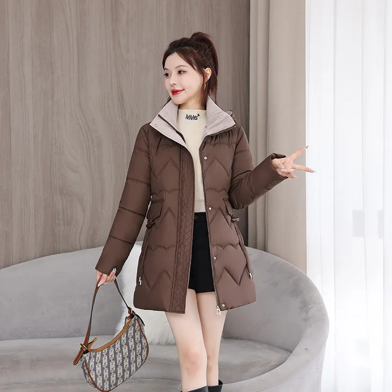 Waterproof Full Zip Puffer Jacket for Women with Drawstring Waist