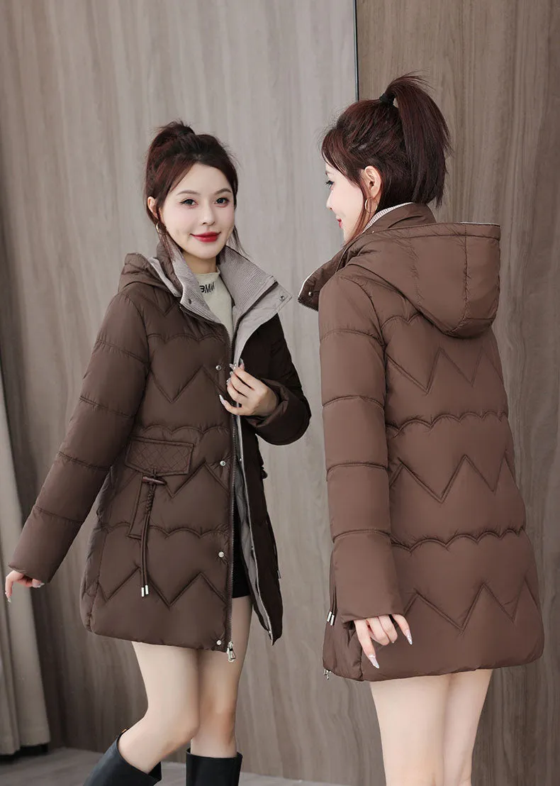 Waterproof Full Zip Puffer Jacket for Women with Drawstring Waist