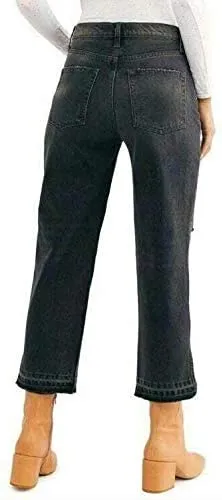 We The Free Womens Lita Denim Distressed Straight Leg Jeans Black 24