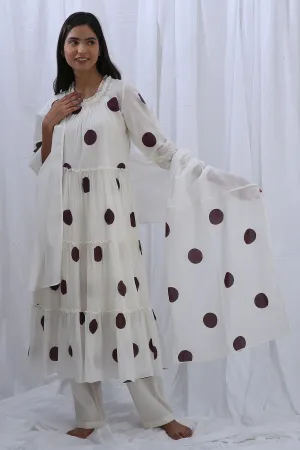 White Printed Frill Kurta Set