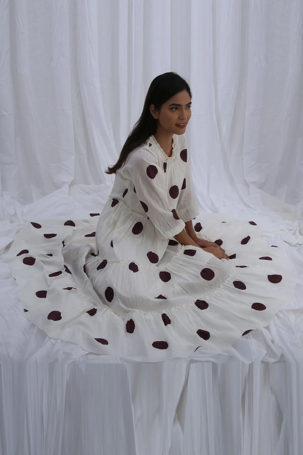 White Printed Frill Kurta Set