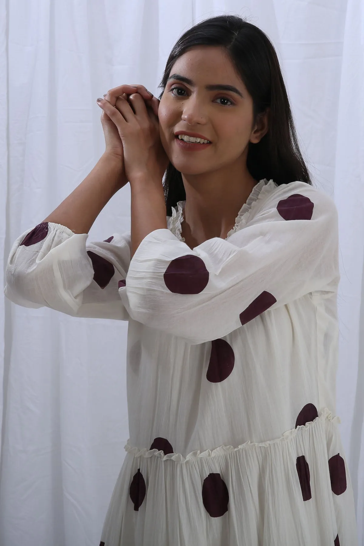 White Printed Frill Kurta Set