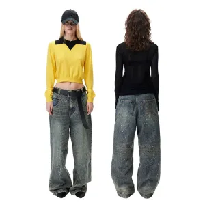 Wide-Leg Distressed Jeans