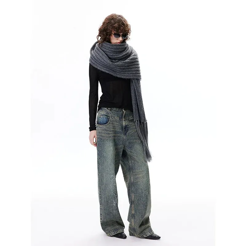 Wide-Leg Distressed Jeans