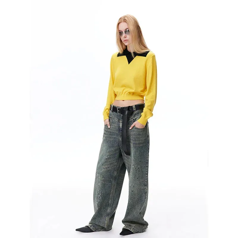 Wide-Leg Distressed Jeans