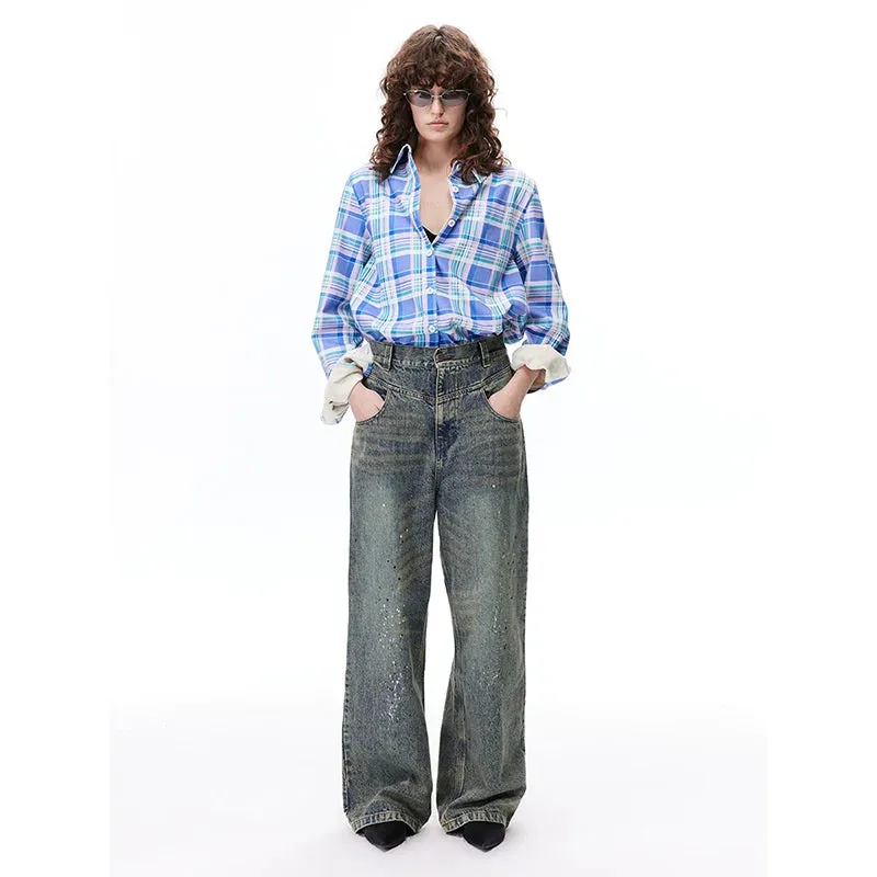 Wide-Leg Distressed Jeans
