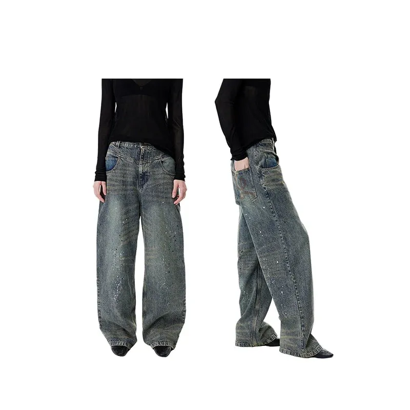 Wide-Leg Distressed Jeans