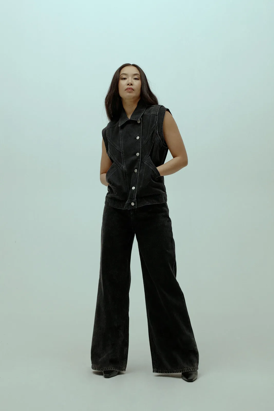Wide Leg Jeans With Back Slit