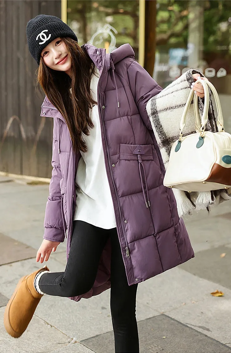 Windproof Full-Zip Water-Resistant Puffer Jacket for Women